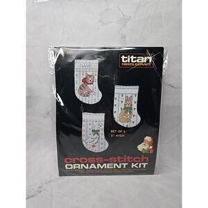1985 Titan Needlecraft Cross Stitch Ornament Kit Cat Bunny Goose